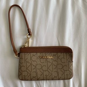 Calvin Klein Brown Leather Logo Wristlet - NWOT